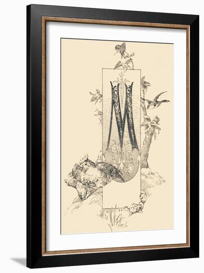 Capital Letter M Decorated with Plant and Animal Motifs .,1880 (Illustration)-Jules Auguste Habert-dys-Framed Giclee Print