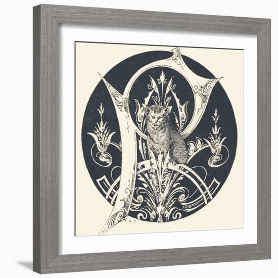 Capital Letter P Decorated with Symmetric Motifs and a Feline., 1880 (Engraving)-Augusta Crofton-Framed Giclee Print