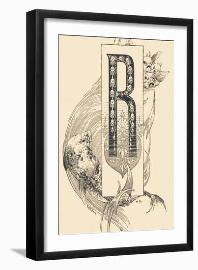 Capital Letter R Decorated with Plant and Fish Motifs .,1880 (Illustration)-Jules Auguste Habert-dys-Framed Giclee Print