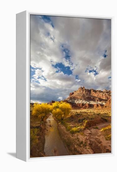 Capital Reef National Park. Autumn Reflections, the Castle and Sulphur Creek-Judith Zimmerman-Framed Premier Image Canvas