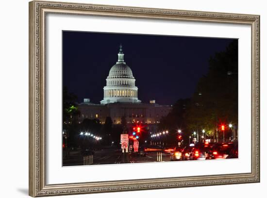 Capitol Building at Night with Street and Car Lights, Washington DC USA-Orhan-Framed Photographic Print