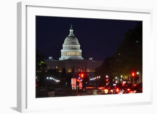 Capitol Building at Night with Street and Car Lights, Washington DC USA-Orhan-Framed Photographic Print