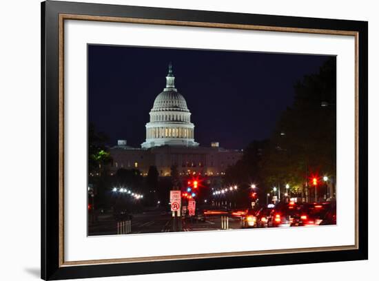 Capitol Building at Night with Street and Car Lights, Washington DC USA-Orhan-Framed Photographic Print