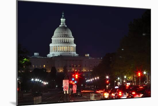 Capitol Building at Night with Street and Car Lights, Washington DC USA-Orhan-Mounted Photographic Print