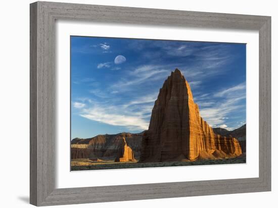 Capitol Reef National Park, Utah: Temple Of The Sun & Temple Of The Moon With Moon Set-Ian Shive-Framed Photographic Print