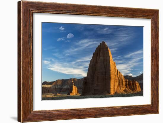 Capitol Reef National Park, Utah: Temple Of The Sun & Temple Of The Moon With Moon Set-Ian Shive-Framed Photographic Print