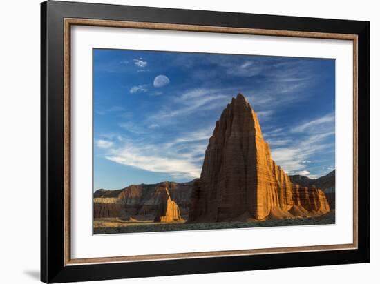 Capitol Reef National Park, Utah: Temple Of The Sun & Temple Of The Moon With Moon Set-Ian Shive-Framed Photographic Print