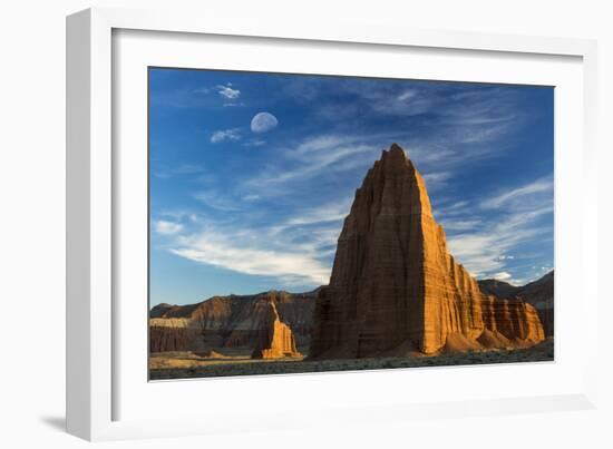 Capitol Reef National Park, Utah: Temple Of The Sun & Temple Of The Moon With Moon Set-Ian Shive-Framed Photographic Print