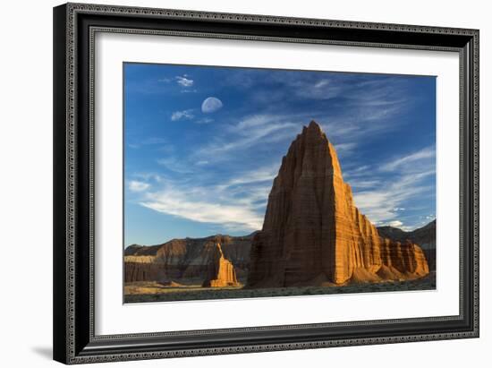 Capitol Reef National Park, Utah: Temple Of The Sun & Temple Of The Moon With Moon Set-Ian Shive-Framed Photographic Print