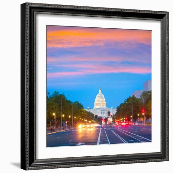 Capitol Sunset Pennsylvania Avenue Congress Washington DC USA-holbox-Framed Photographic Print