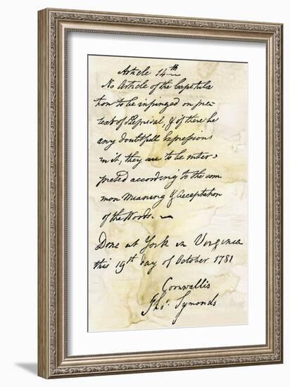 Capitulation Document from Lord Cornwallis to General Washington at Yorktown, c.1781-null-Framed Giclee Print