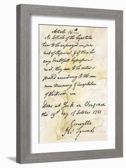 Capitulation Document from Lord Cornwallis to General Washington at Yorktown, c.1781-null-Framed Giclee Print