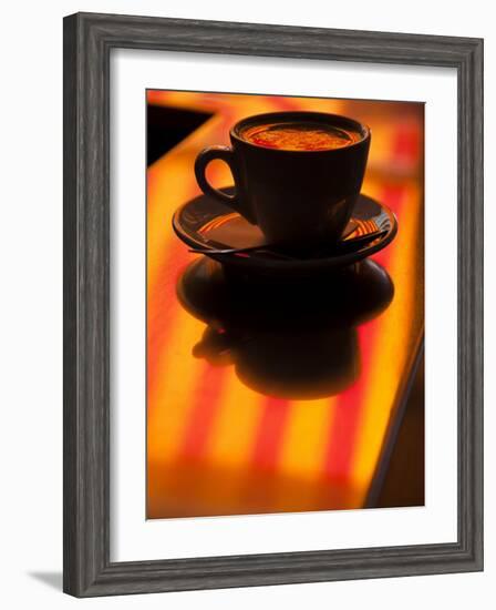 Cappuccino Reflection, Lugano, Ticino Canton, Switzerland-Walter Bibikow-Framed Photographic Print