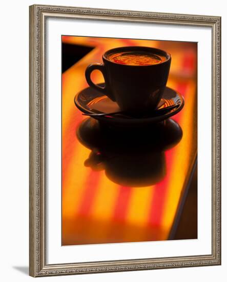 Cappuccino Reflection, Lugano, Ticino Canton, Switzerland-Walter Bibikow-Framed Photographic Print