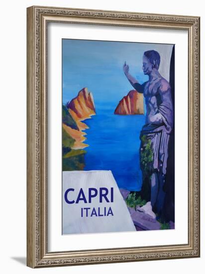 Capri view with Ancient Roman Empire Statue Poster-Markus Bleichner-Framed Art Print