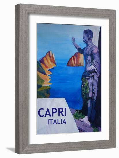 Capri view with Ancient Roman Empire Statue Poster-Markus Bleichner-Framed Art Print