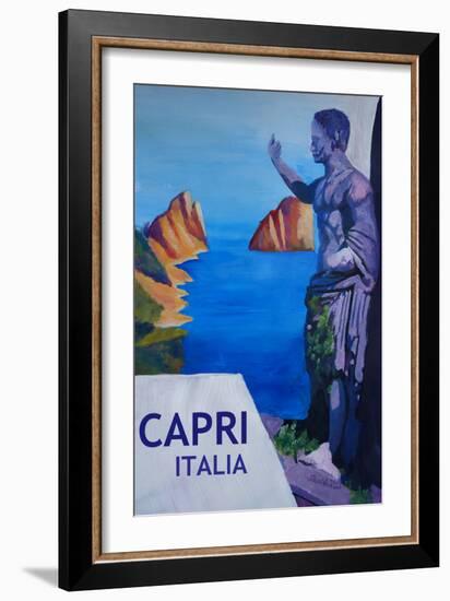 Capri view with Ancient Roman Empire Statue Poster-Markus Bleichner-Framed Art Print