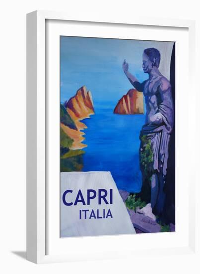 Capri view with Ancient Roman Empire Statue Poster-Markus Bleichner-Framed Art Print