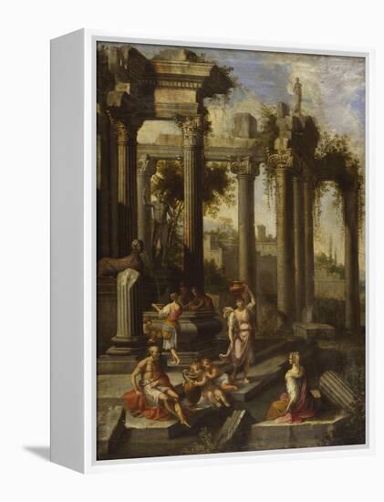 Capricci of Classical Ruins with Water Carriers, Philosophers and Noblemen (Left Panel)-Giovanni Ghisolfi (Circle of)-Framed Premier Image Canvas