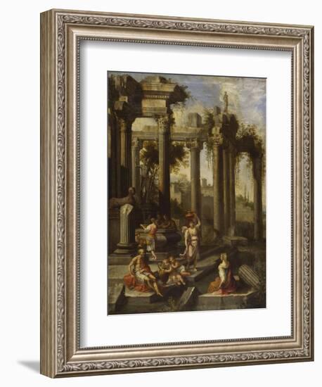 Capricci of Classical Ruins with Water Carriers, Philosophers and Noblemen (Left Panel)-Giovanni Ghisolfi (Circle of)-Framed Giclee Print