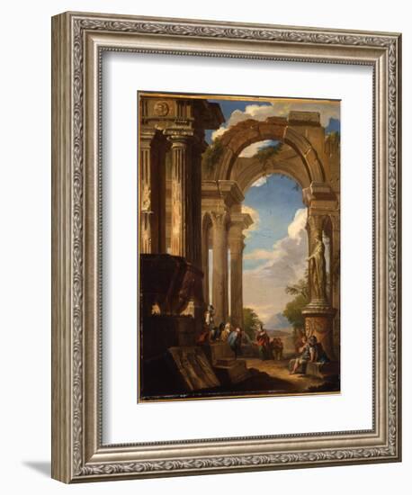 Capricci of Roman Ruins with Figures-Giovanni Paolo Pannini-Framed Giclee Print