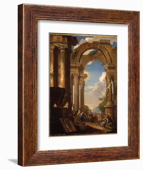 Capricci of Roman Ruins with Figures-Giovanni Paolo Pannini-Framed Giclee Print