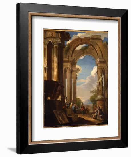 Capricci of Roman Ruins with Figures-Giovanni Paolo Pannini-Framed Giclee Print