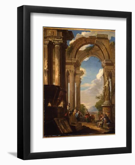 Capricci of Roman Ruins with Figures-Giovanni Paolo Pannini-Framed Giclee Print