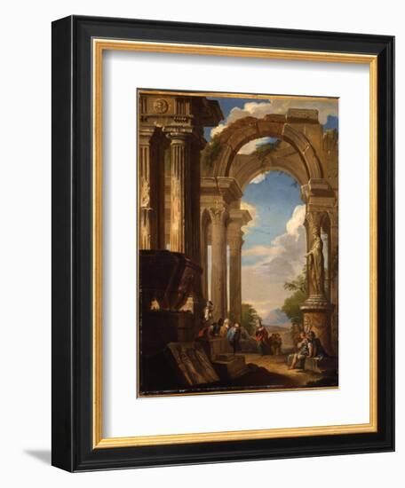 Capricci of Roman Ruins with Figures-Giovanni Paolo Pannini-Framed Giclee Print