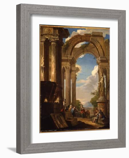 Capricci of Roman Ruins with Figures-Giovanni Paolo Pannini-Framed Giclee Print