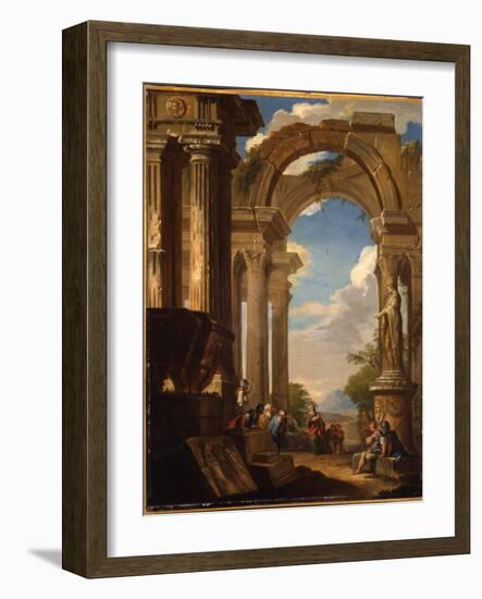 Capricci of Roman Ruins with Figures-Giovanni Paolo Pannini-Framed Giclee Print