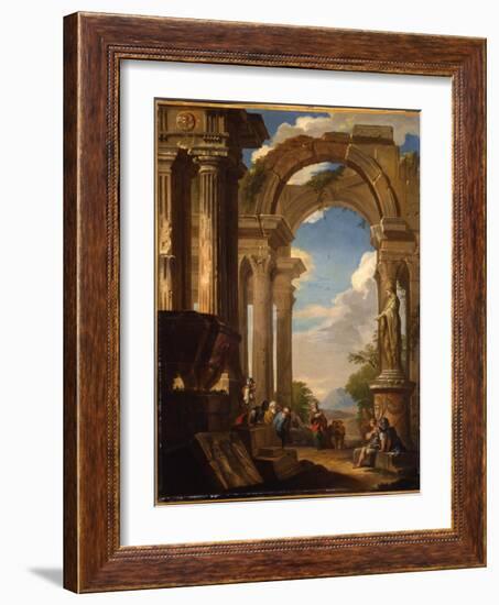 Capricci of Roman Ruins with Figures-Giovanni Paolo Pannini-Framed Giclee Print