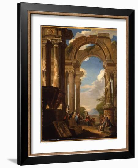 Capricci of Roman Ruins with Figures-Giovanni Paolo Pannini-Framed Giclee Print