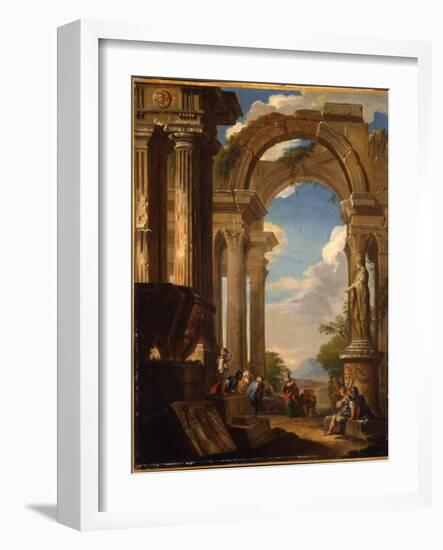 Capricci of Roman Ruins with Figures-Giovanni Paolo Pannini-Framed Giclee Print