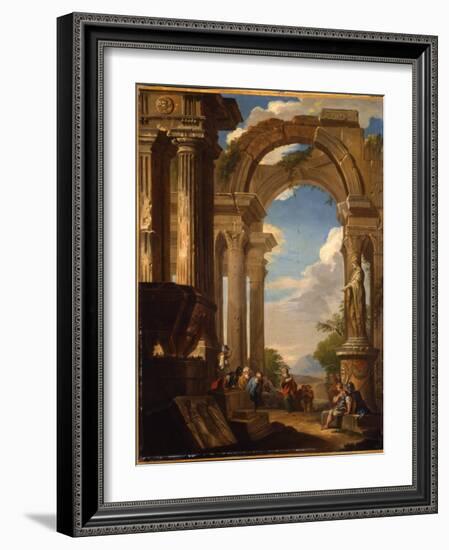 Capricci of Roman Ruins with Figures-Giovanni Paolo Pannini-Framed Giclee Print