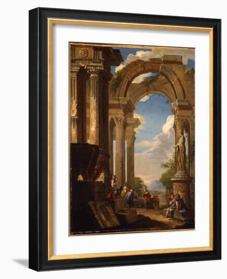 Capricci of Roman Ruins with Figures-Giovanni Paolo Pannini-Framed Giclee Print