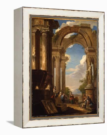 Capricci of Roman Ruins with Figures-Giovanni Paolo Pannini-Framed Premier Image Canvas