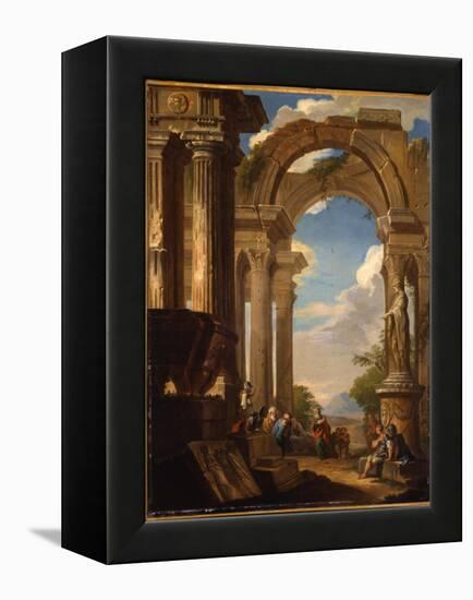 Capricci of Roman Ruins with Figures-Giovanni Paolo Pannini-Framed Premier Image Canvas