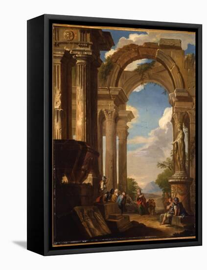 Capricci of Roman Ruins with Figures-Giovanni Paolo Pannini-Framed Premier Image Canvas