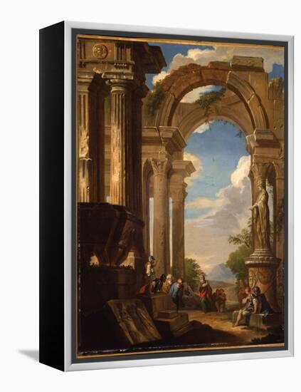 Capricci of Roman Ruins with Figures-Giovanni Paolo Pannini-Framed Premier Image Canvas