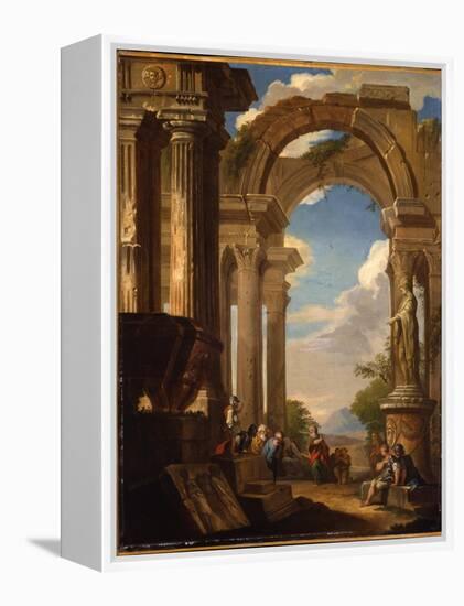 Capricci of Roman Ruins with Figures-Giovanni Paolo Pannini-Framed Premier Image Canvas