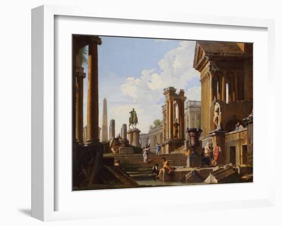 Capriccio of Classical Ruins with a Statue of Marcus Aurelius,The Temple of Saturn-Giovanni Paolo Pannini-Framed Giclee Print