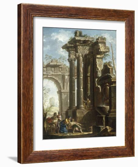 Capriccio of Classical Ruins with the Death of St Francis Xavier-Gian Paolo Panini-Framed Giclee Print