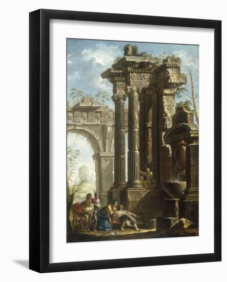 Capriccio of Classical Ruins with the Death of St Francis Xavier-Gian Paolo Panini-Framed Giclee Print