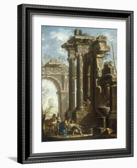 Capriccio of Classical Ruins with the Death of St Francis Xavier-Gian Paolo Panini-Framed Giclee Print