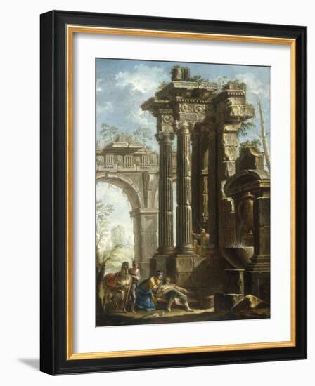 Capriccio of Classical Ruins with the Death of St Francis Xavier-Gian Paolo Panini-Framed Giclee Print