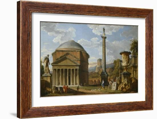 Capriccio of Roman Ruins with the Pantheon, 1737-Giovanni Paolo Pannini-Framed Giclee Print