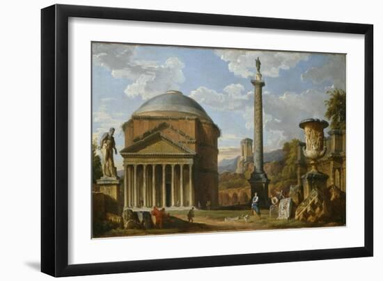 Capriccio of Roman Ruins with the Pantheon, 1737-Giovanni Paolo Pannini-Framed Giclee Print