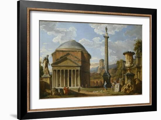 Capriccio of Roman Ruins with the Pantheon, 1737-Giovanni Paolo Pannini-Framed Giclee Print