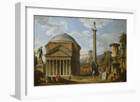 Capriccio of Roman Ruins with the Pantheon, 1737-Giovanni Paolo Pannini-Framed Giclee Print